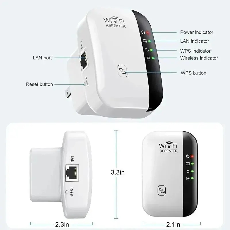 Ripetitore Wifi Amplificatore di segnale wireless Potenziatore di rete esteso Router domestico UE USA 300 m attraverso il muro Camera da letto