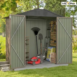 Victone 6' x 4' Metal Outdoor Storage Shed, Steel Utility Tool Shed Storage House with Door & Lock for Backyard Garden, Brown