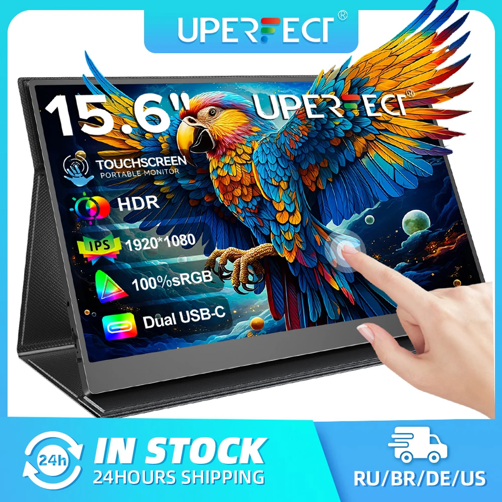 UPERFECT 15.6" Touch Screen Monitor Portátil 1080P FHD IPS Gaming Display USB-C com Alto-falantes Mini HDMI para PS5 PS4 Xbox Series NS Laptop PC