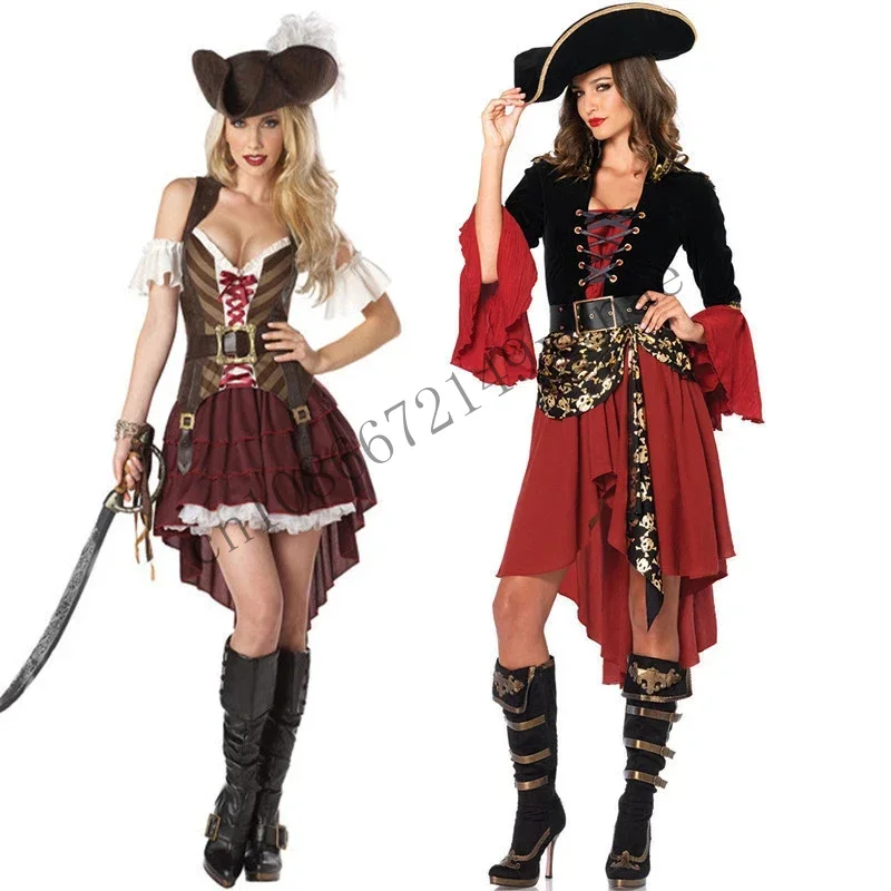 ฮาโลวีนหญิงผู้ใหญ่โจรสลัดกัปตันเครื่องแต่งกายบทบาทเล่นคอสเพลย์ชุดยุคกลางแฟนซีผู้หญิงแต่งตัวไม่มีอาวุธ CMMN13