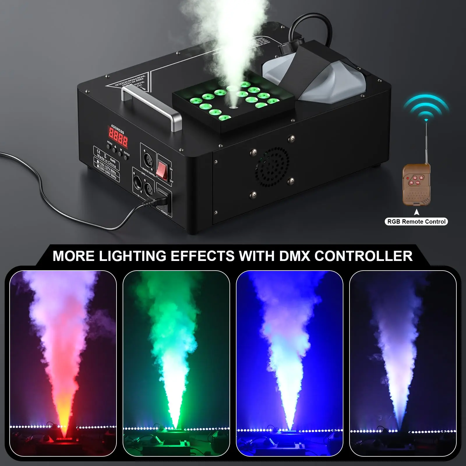

1500W Smoke Machine 24LED Colorful Stage Effect DJ Disco RGB Distance Fogger Ejector Remote Control Wedding Party Christmas