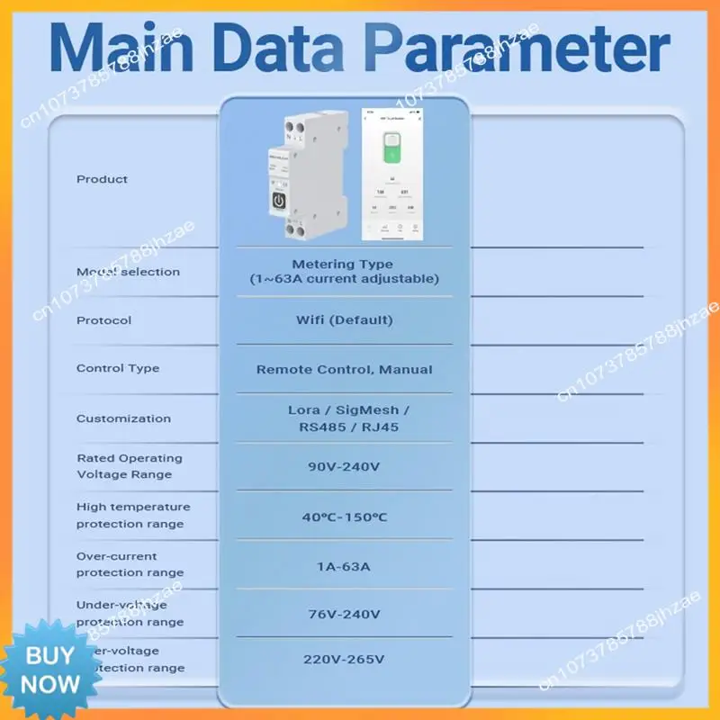 A10R Tuya WIFI Smart Circuit Breaker 1P+N 1A-63A Adjustable DIN Rail With Metering Work With Smart Life Alexa Home