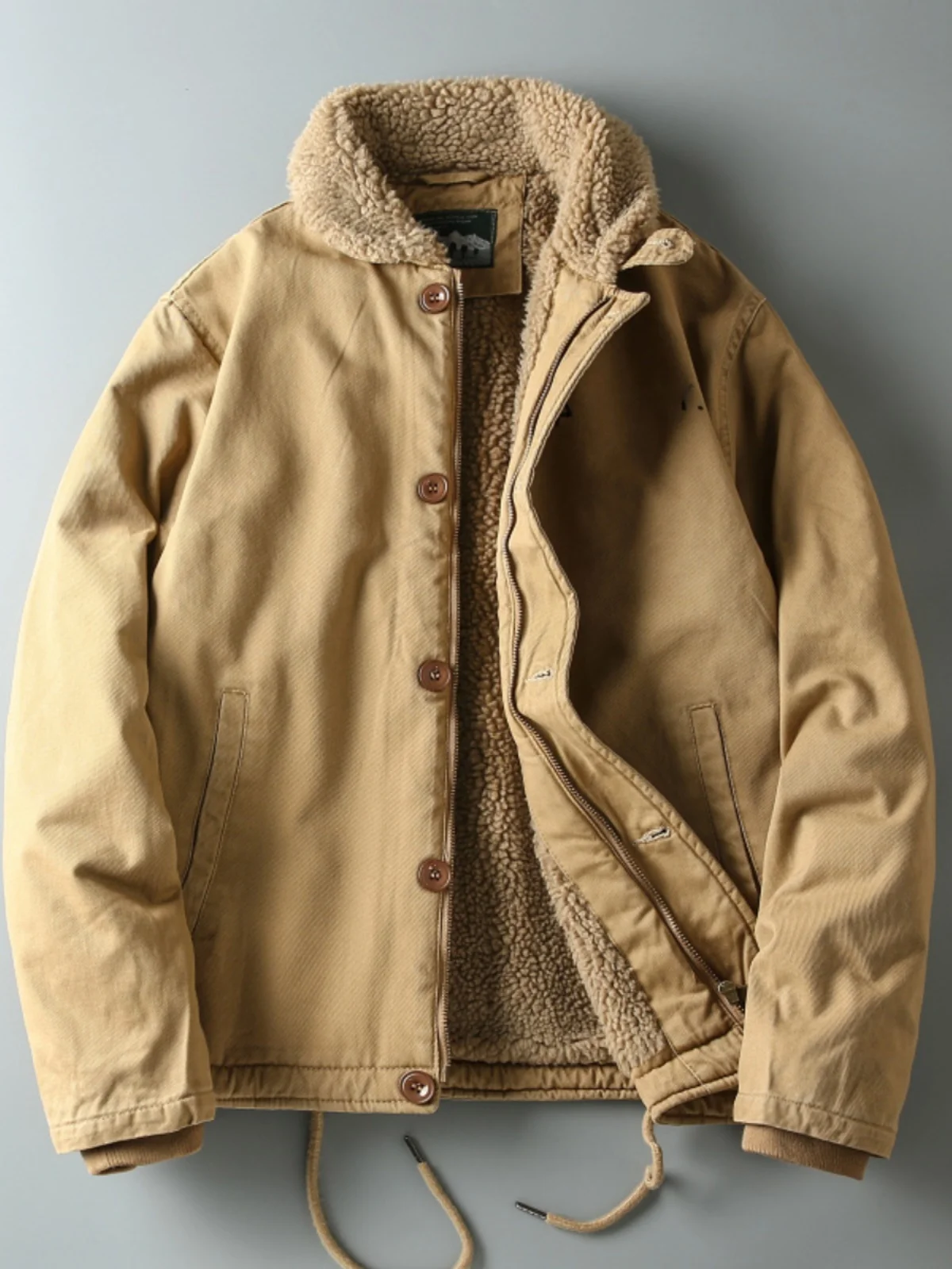 

Winter New American Retro Thiened Men's Lamb Velvet Lined Cotton Jaet Warm Collar Casual Sle Stand Fit Youth Faion