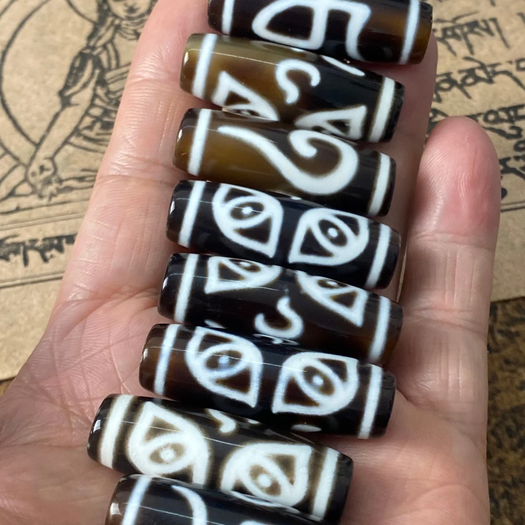 1pcs/lot live streaming whitewashed core smooth black white agate Dzi bead Zakarim six-syllable mantra Borre Dharma eye