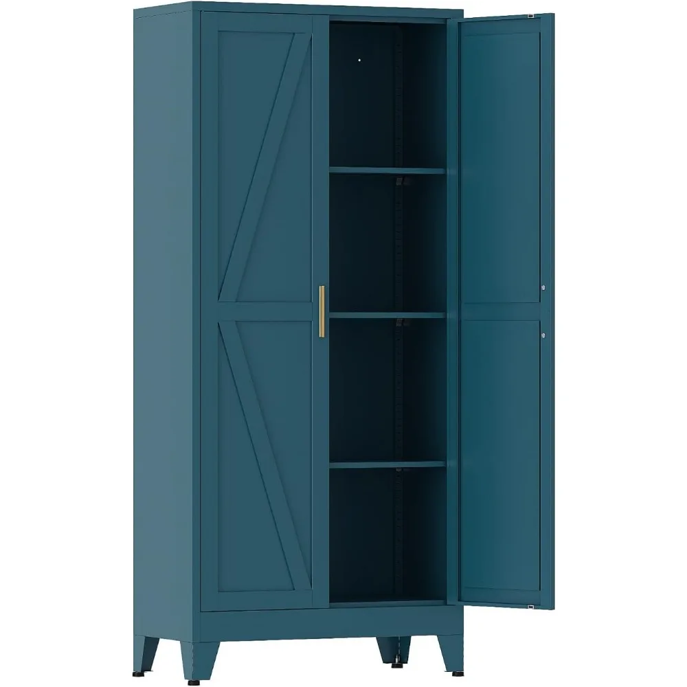 

Metal Storage Cabinet, 61 in Tall Metal Cabinet with 3 Adjustable Shelves and Barn Doors, Farmhouse Accent Cupboard