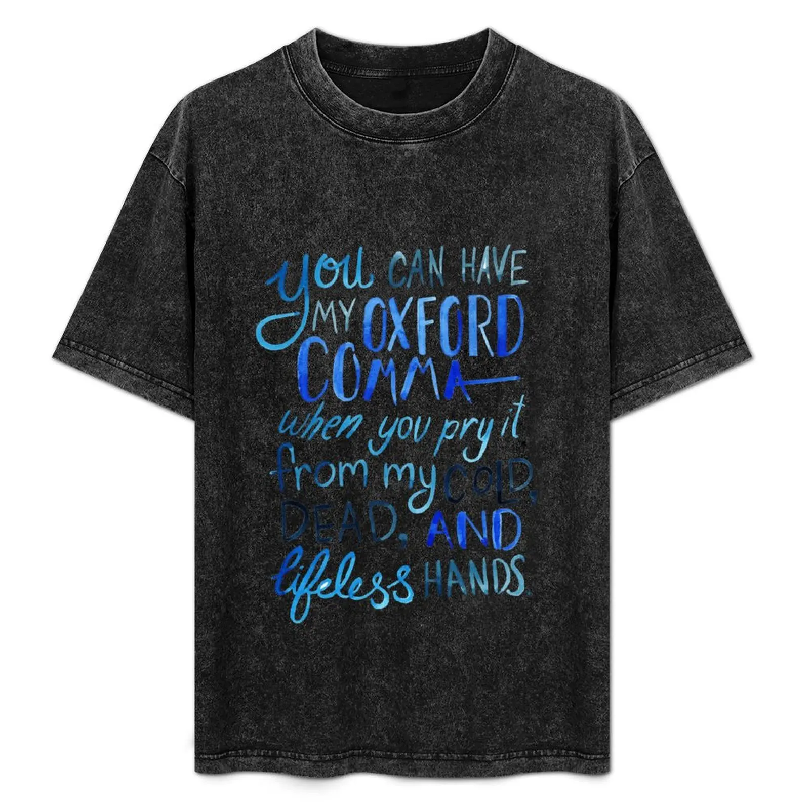 

Oxford Comma Grammar Joke Blue Watercolour Typography T-Shirt funny costumes for a boy shirts graphic tees cotton t shirt men
