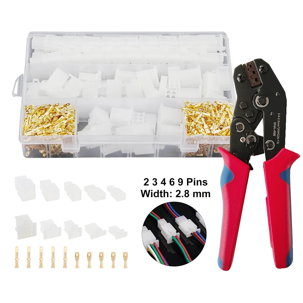 

580pcs Motorcycle Wire Connector Housing Terminal Kit,2.8mm Pitch 2 3 4 6 9 Pin Male Female Plug Pin Header Crimp Wire Connector