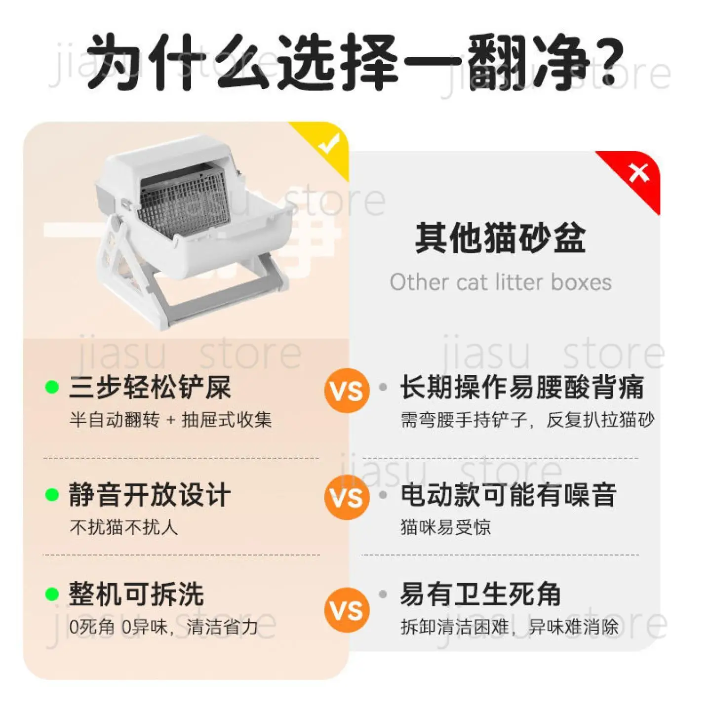New Semi-Automatic Flip Rotating Cat Litter Box, Large Open Pet Toilet Easy Clean Kitty Litter Pan for Home Use