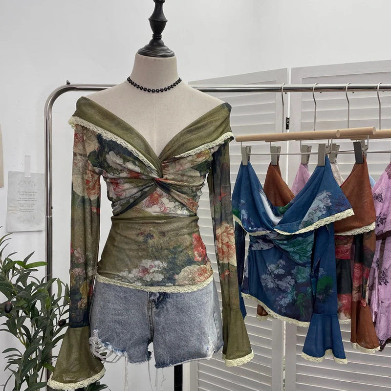 

Эффективная футболка на одно оulder с длинным светом и большим воротником, модный дизайн, повседневная одежда с принтом, материал из полиэстера