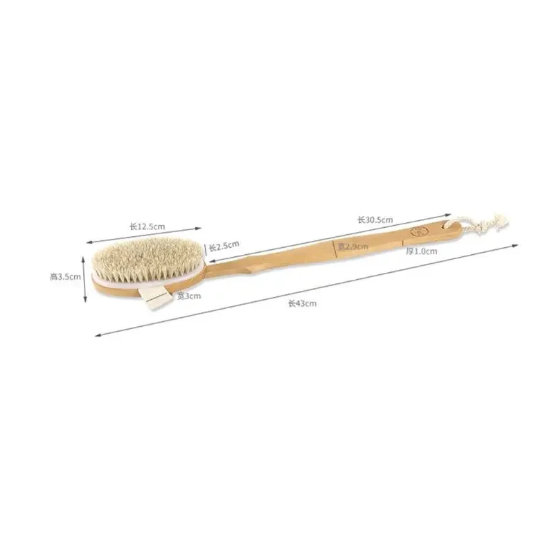 Natural Bristles Long Wooden Handle Dry Skin Exfoliating Shower Brush Back Scrubber Detachable Body Massage Cleaning Accessories