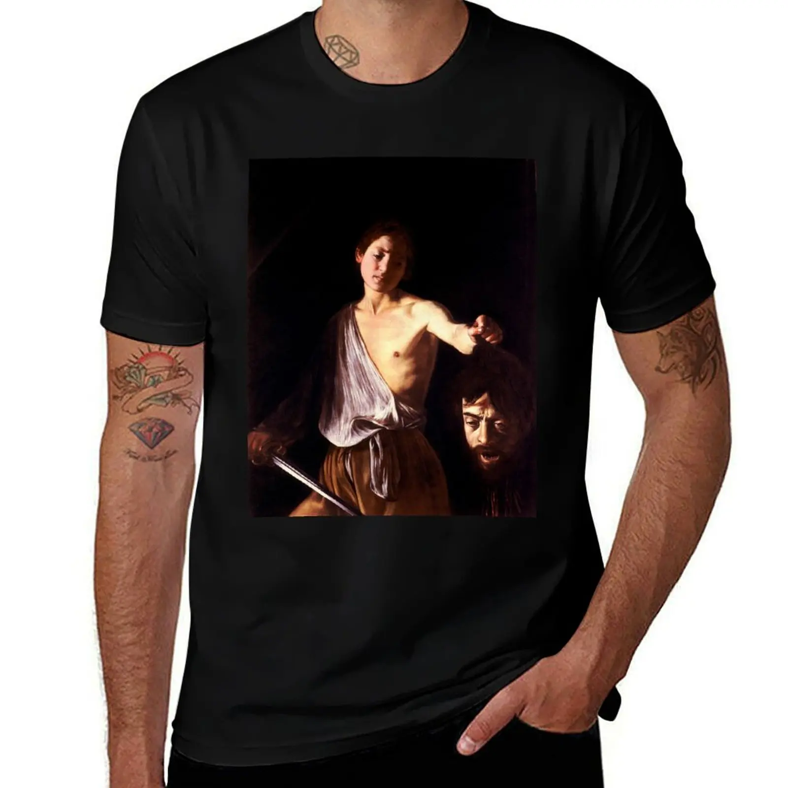 

High Resolution Caravaggio David With The Head of Goliath 1610 T-Shirt cotton t shirts high quality t shirt man plain T-shirt