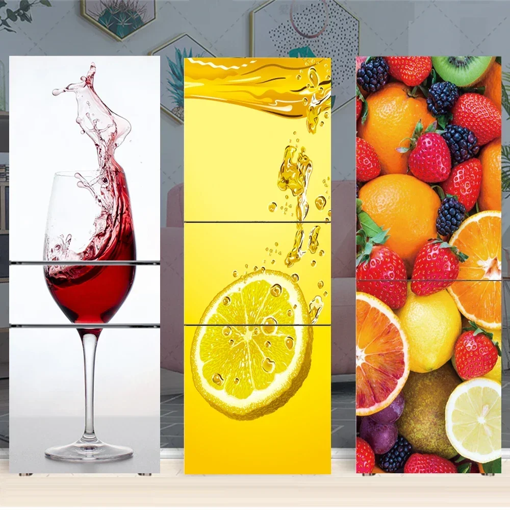 3D Fruit fridge Door Mural sticker Self Adhesive Waterproof Vinyl Wine Glass Scenery Design Refrigerator Stickers Door Covel