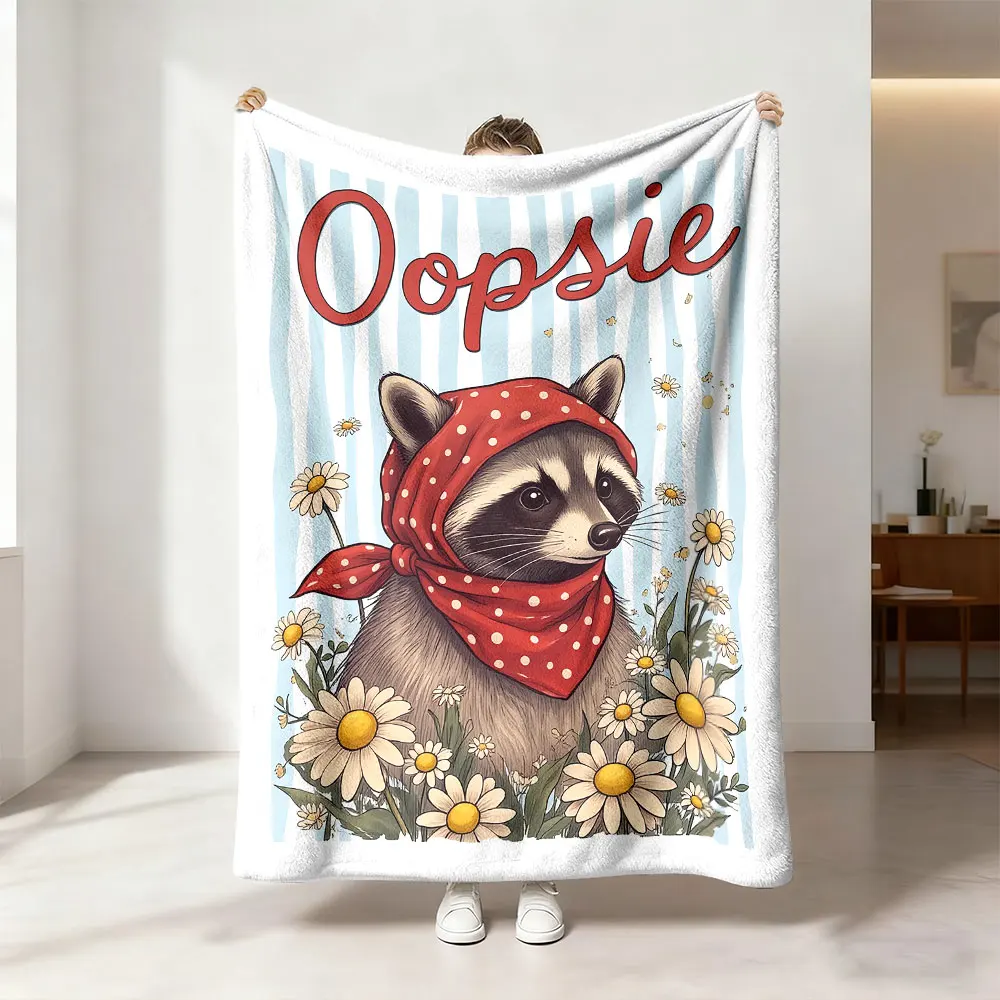 1 Stück Niedliche Waschbär-Bedruckte Flanelldecke in Verschiedenen Größen Weiche Casual Geschenkdecke Maschinenwaschbar
