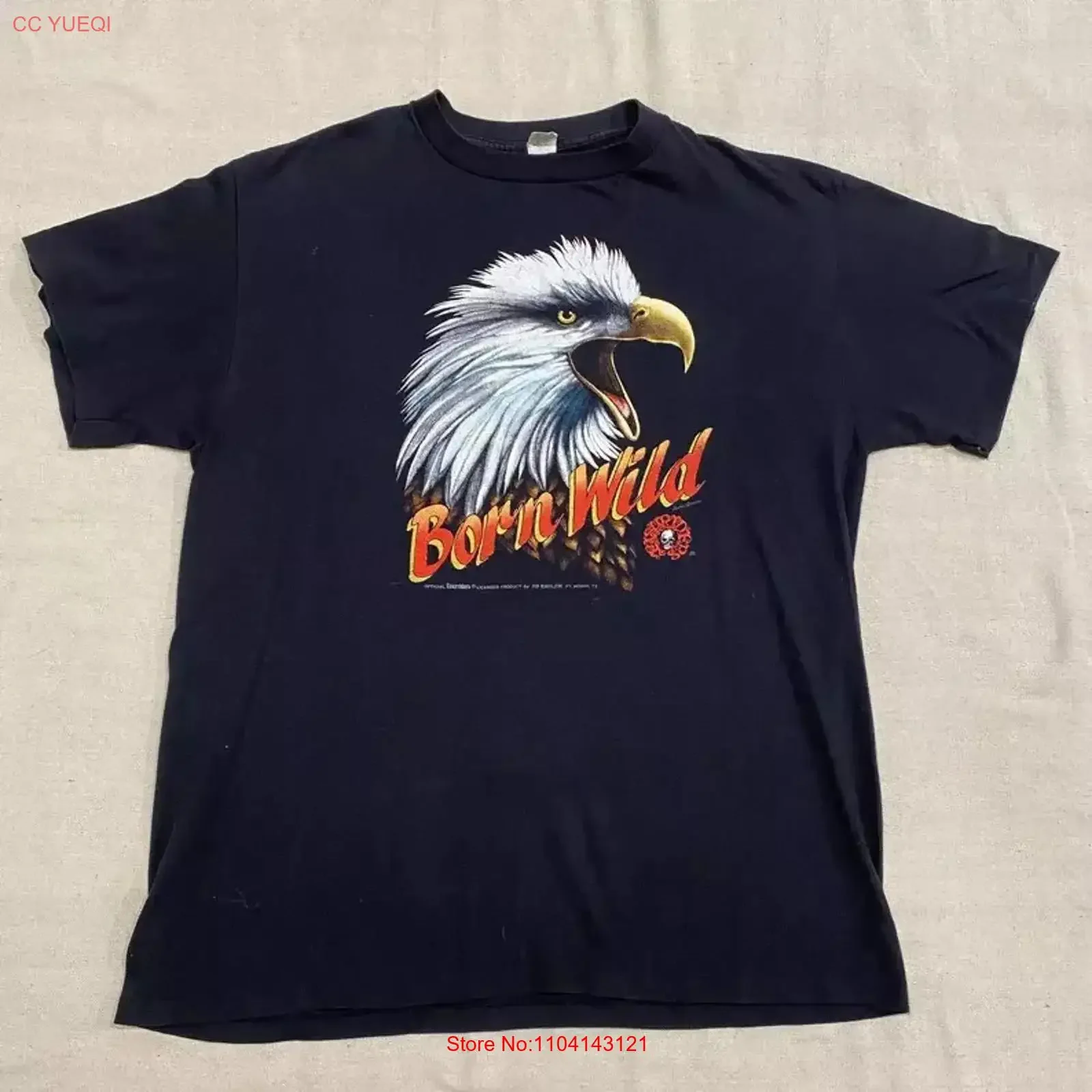 Vintage 80s 3D Emblem Born Wild Eagle Easyriders T Shirt vintage Washed Versatile Casual Stretched designer clothes Stylish