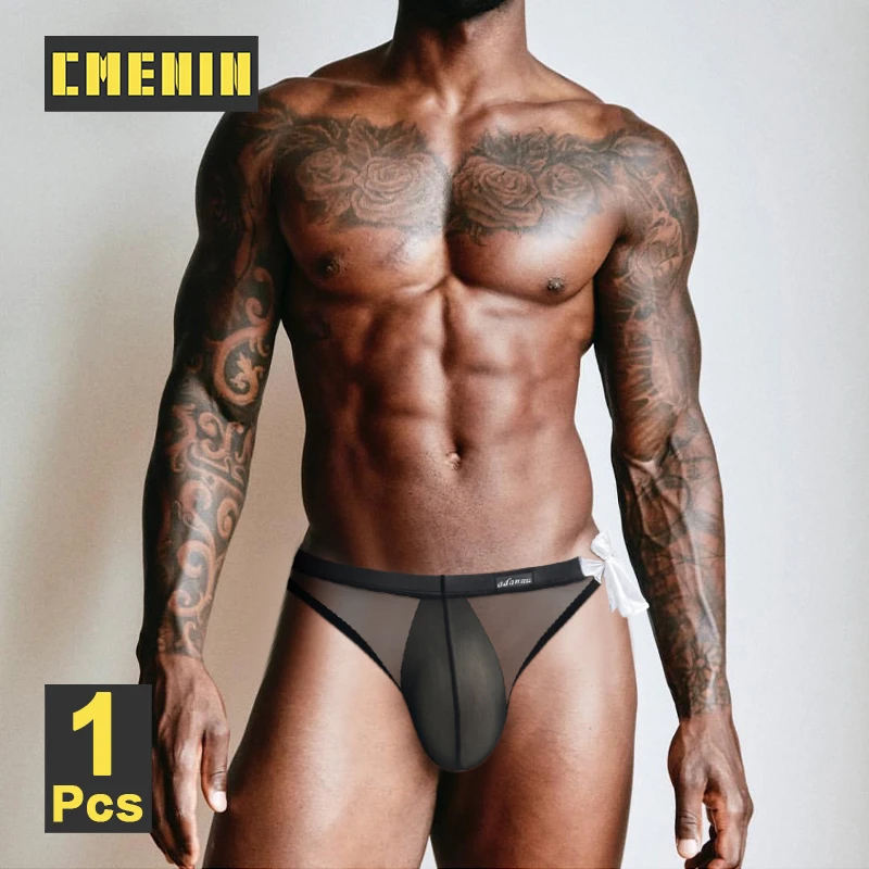 CMENIN Ultra-thin Transparent Men Underwear Briefs Breathable Mesh Men\'s Panties Sissy Gays Sexy Bows Underpants Bikini Briefs