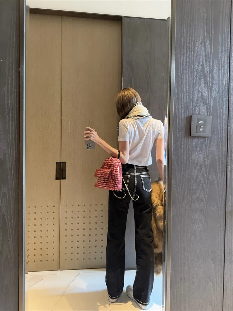 

Yangzifan, широкие брюки с высокой талией, повседневные женские джинсы на молнии, осенняя коллекция, большие размеры, без стрейч