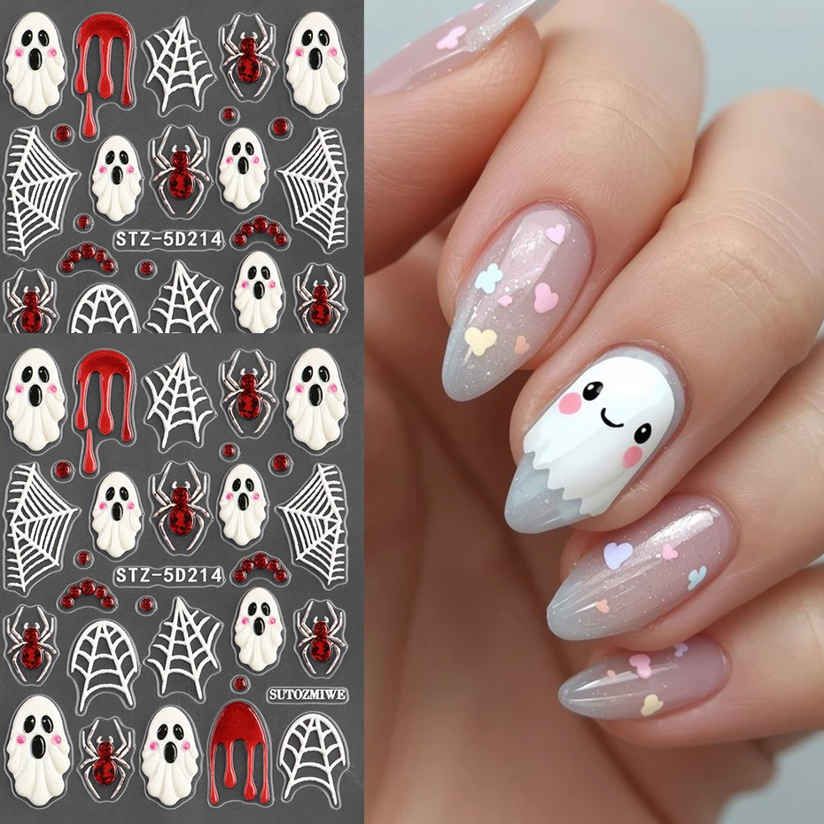 Frame Ghost 5D Nail Art Stickers  Halloween Webs & Blood Drop Nail Art Decals Cute Halloween Nail Pattern For Nail Decoration