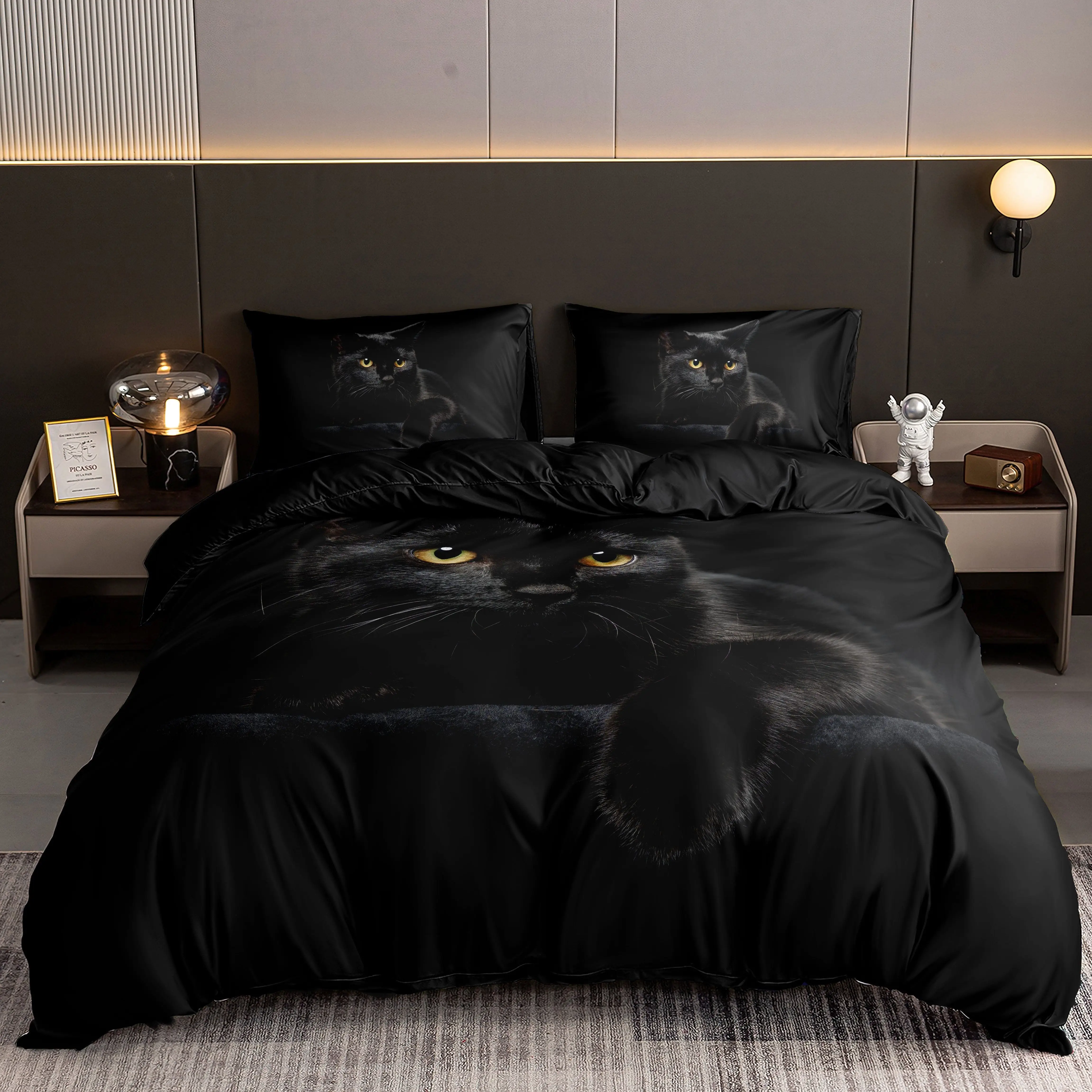 Duvet Cover Set Black Cat Print Bedding Set Soft Comfortable Duvet Cover For Bedroom Guest Room 1*Duvet Cover 2*Pillowcase