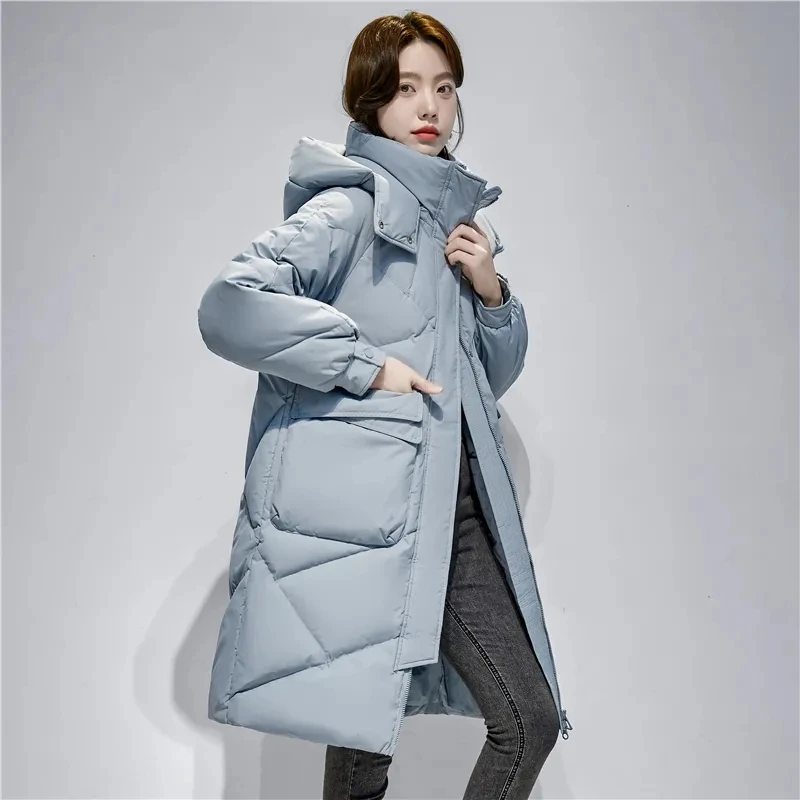 Imagem -06 - Cabolsa Coreano Solto de Comprimento Médio para Baixo Feminino Cabolsa Acolchoado Grosso e Quente Sobretudo com Capuz Parka Feminina Novo Inverno