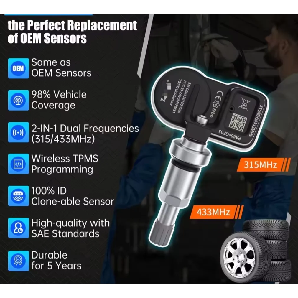 TS100 PRO 2 in 1 SENSOR 315MHz & 433MHz TPMS Sensor NTM88 Chip Tire Repair Pressure Monitor Tester Programming Tool
