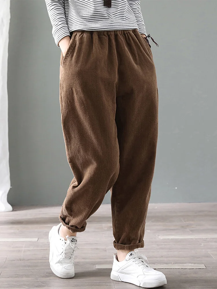 Pantaloni Harlan in velluto a coste foderati Thiened Fce Pantaloni lunghi invernali a vita alta da donna Coreano Sle Commute Faion