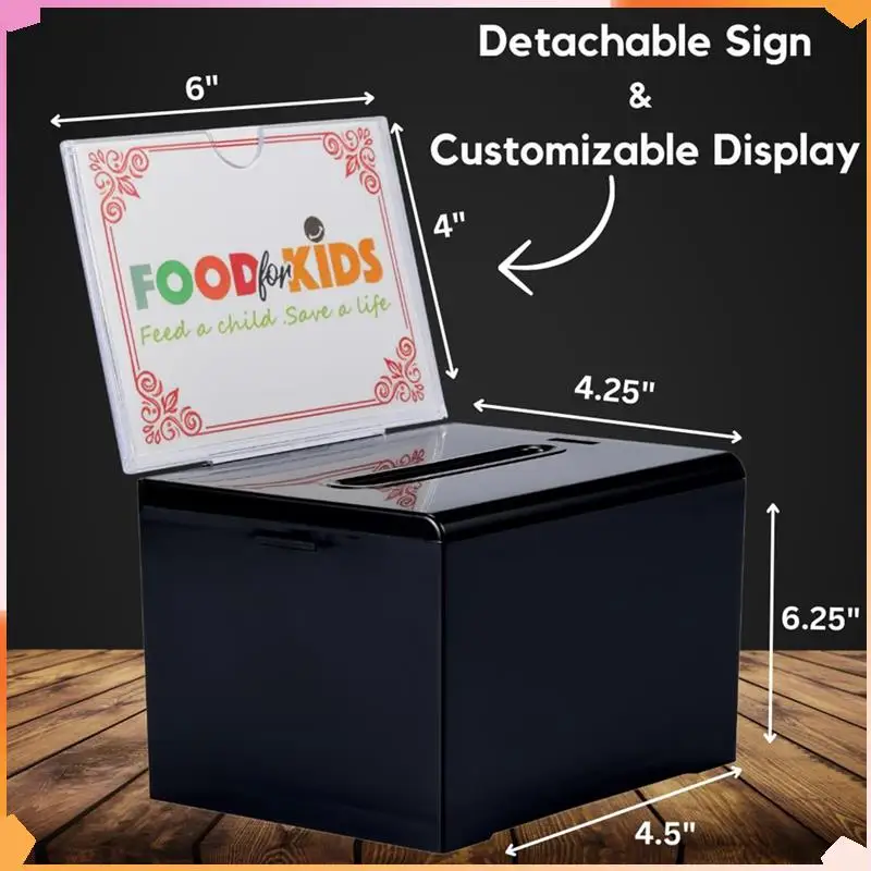 B94A Donation Box With Lock - Acrylic Suggestion Box With Slot, Ballot Lock Box With Sign Holder For Raffle, Voting