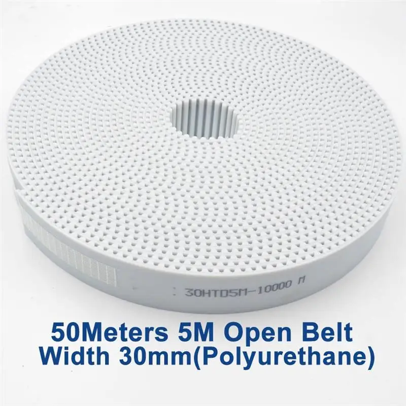 50 Meters HTD 5M Open Timing Belt Arc Tooth PU White 5M-30mm Width 30mm Polyurethane Steel 30HTD5M Synchronous Belt Pulley