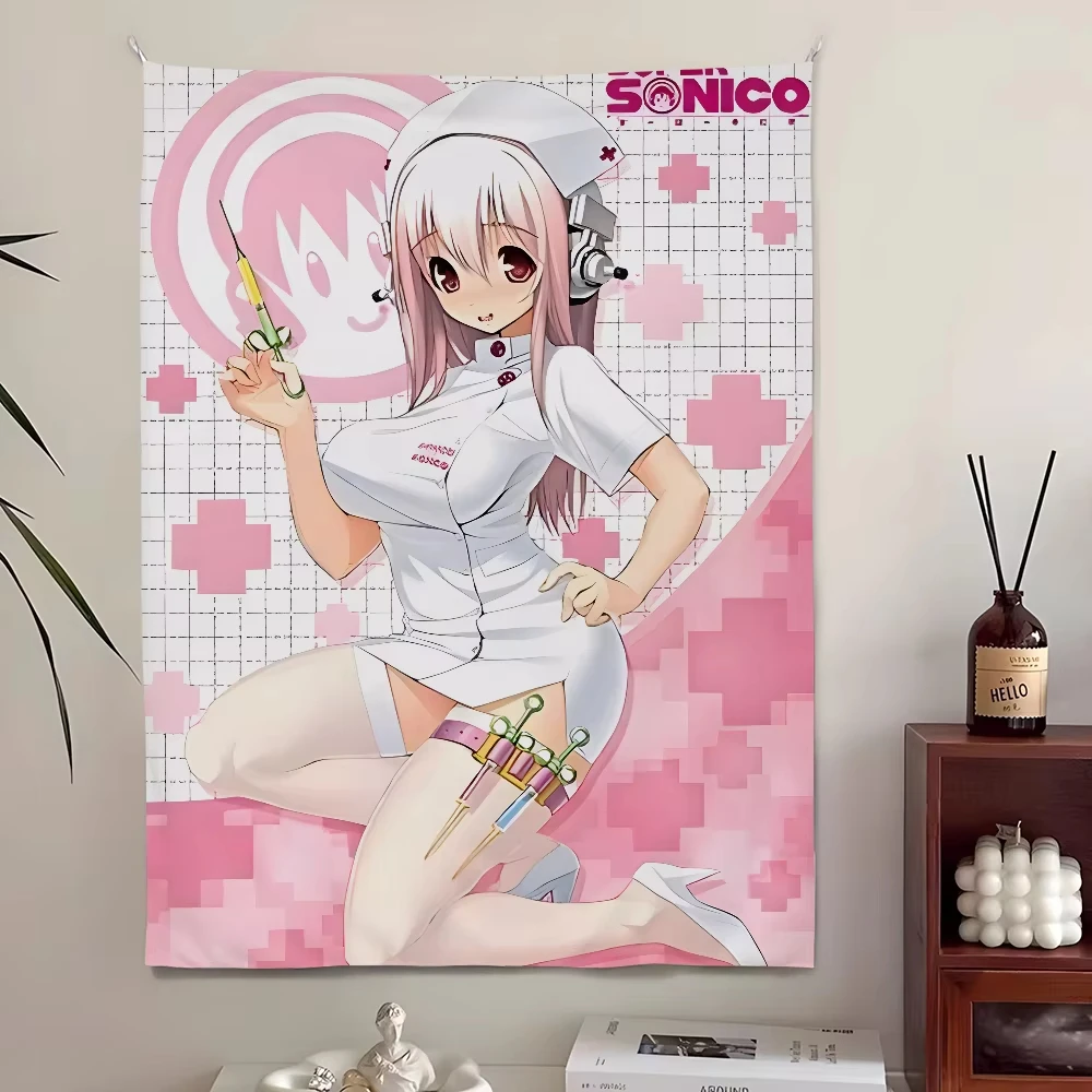 

VIKAMA Sonoko Nurse Tapestry Budding White Angel Holding a Syringe Pink Anime Style Bedroom Study Decorative Tapestry