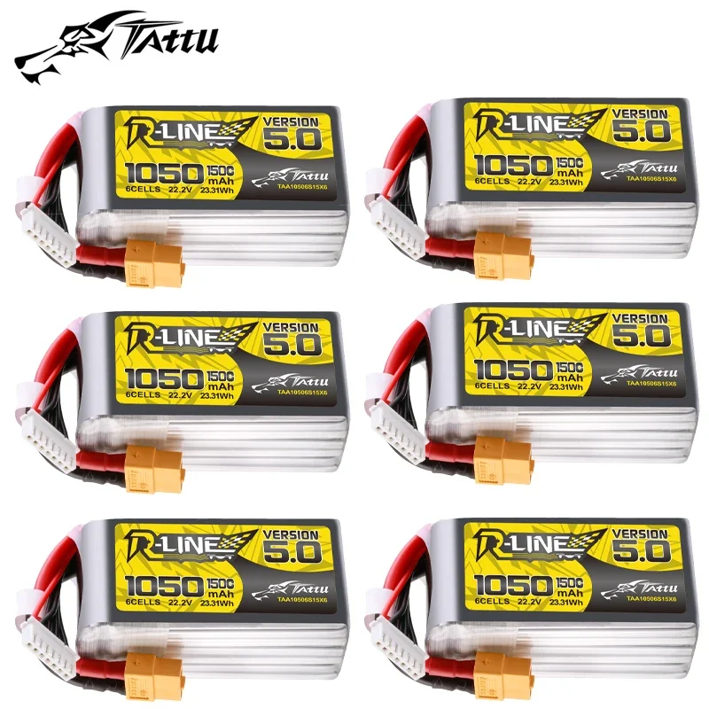 TATTU-R-LINE 5.0 22.2V 1050mAh 150C LiPo Battery For RC Helicopter Quadcopter FPV Racing Drone Parts With XT60 Plug 6S Battery