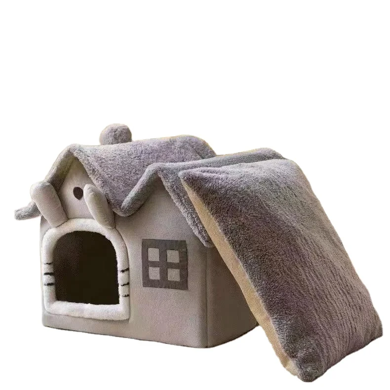 Washable Foldable Antibacterial Winter Warm Pet Home Nest Stuffed Mat HousevRemovable Plush Cushion Foldable Soft Kennel Tent