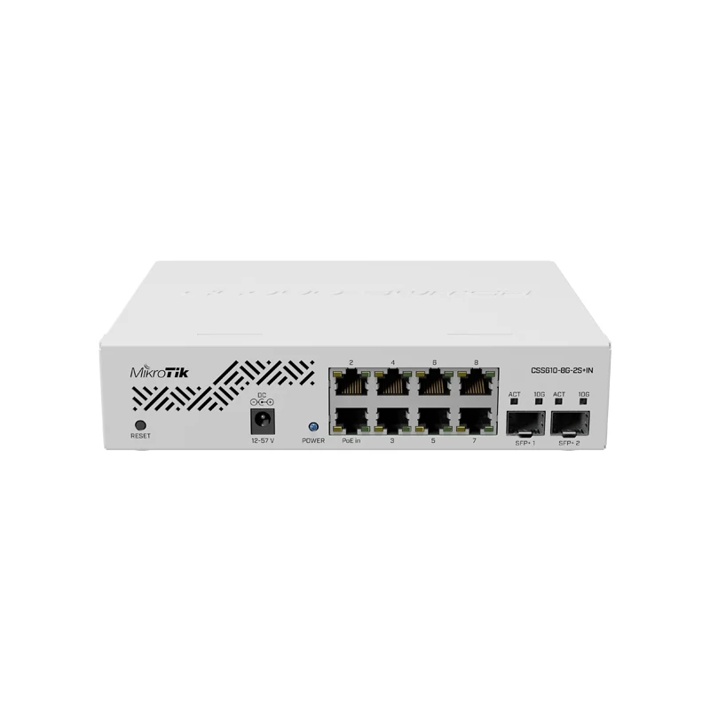 

MikroTik CSS610-8G-2S+IN Cloud Smart Switch Eight 1G Ethernet Ports And Two SFP+ Ports For 10G Fiber Connectivity, MAC filters