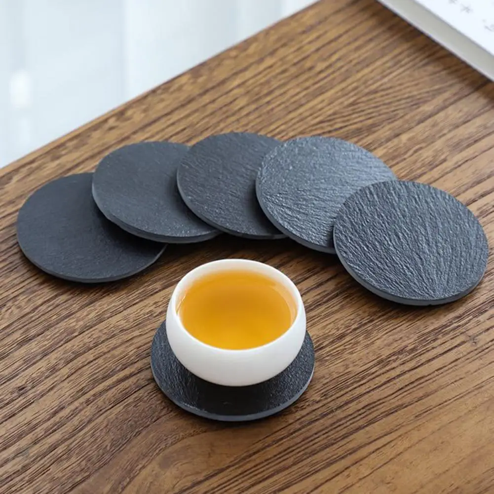 Stone Tea Coaster Skid Resistance Portable Tea Coaster Home Cafe Restaurant Slate Stone Drink Coaster