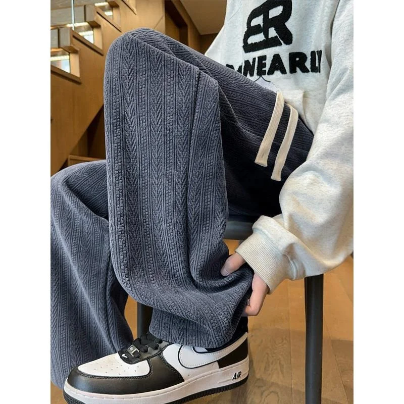 

Мужские повседневные брюки свободного кроя с флисовой подкладкой, прямые штанины, осенне-весенние, модные, с узором в виде колосьев пшеницы, широкие спортивные брюки