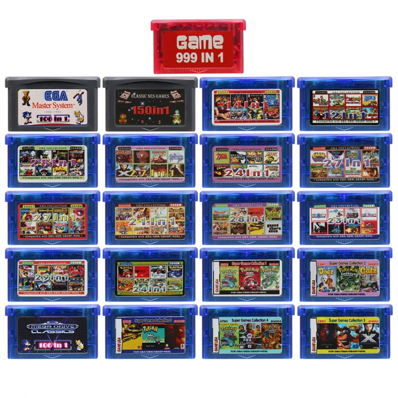 GBA Game Cartridge 32-Bit Video Game Console Card 150 106 999 In 1 EG EN All In One Combo Card for GBA NDS