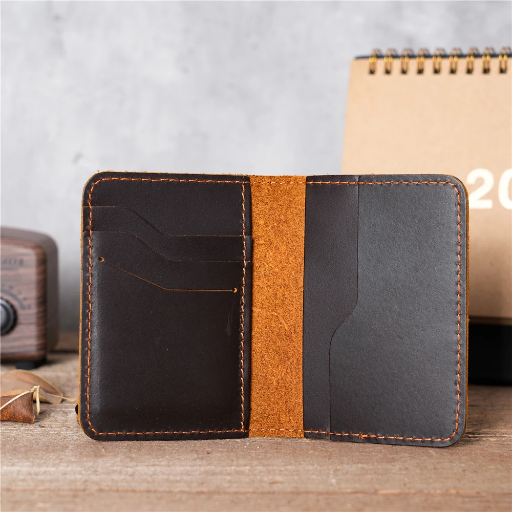 

Vintage Genuine Cowhide Leather Card Wallet for Men Credit Card Holder Short Purse Bofold Wallets Money Cash Clip NT003