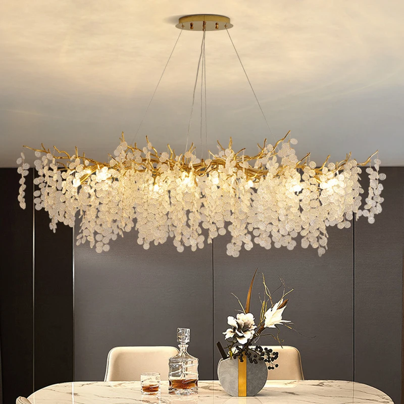 Imagem -04 - Luminária Pendente de Cristal Luxuosa Dourada Decoração Moderna para Casa Quarto Sala de Jantar Teto Lustre Dinheiro Árvore Arte Luz Led