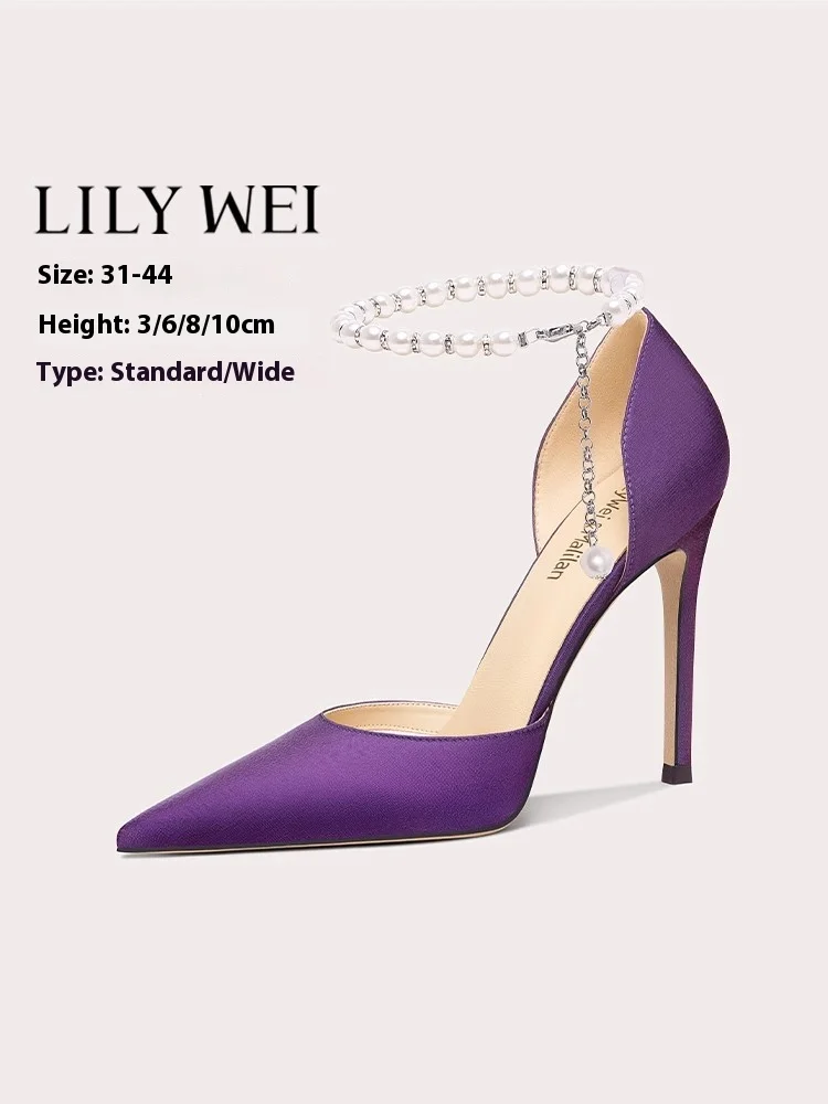 

Spring and summer new cloth pearl rhinestone chain widened sandals thin high-heeled banquet large size small size women's shoes