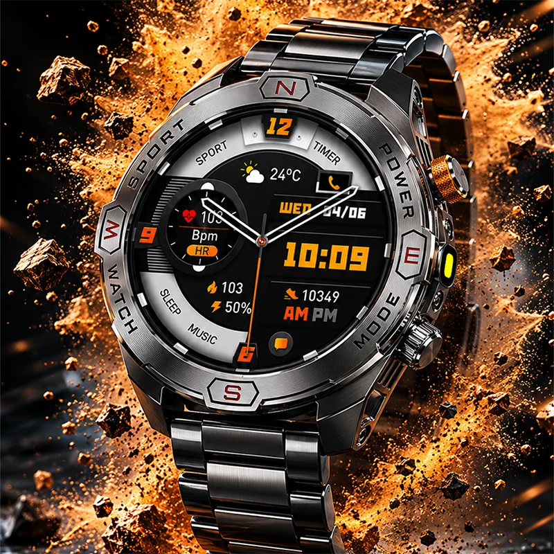 2026 New 1400mAh Battery Sports Smart Watch Men 1.6" AMOLED Screen Compass Altimeter Flashlight Waterproof Call Adult Smartwatch