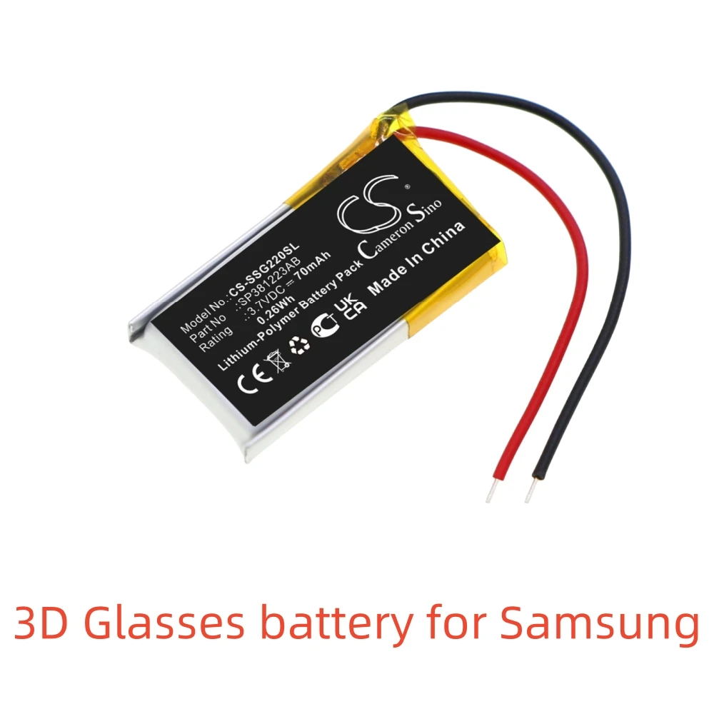 Li-Polymer 3D Glasses battery for Samsung.3.7V,70mAh,SSG-2200AR 3D Premium Adult Glasses BN81-04794A SP381223AB