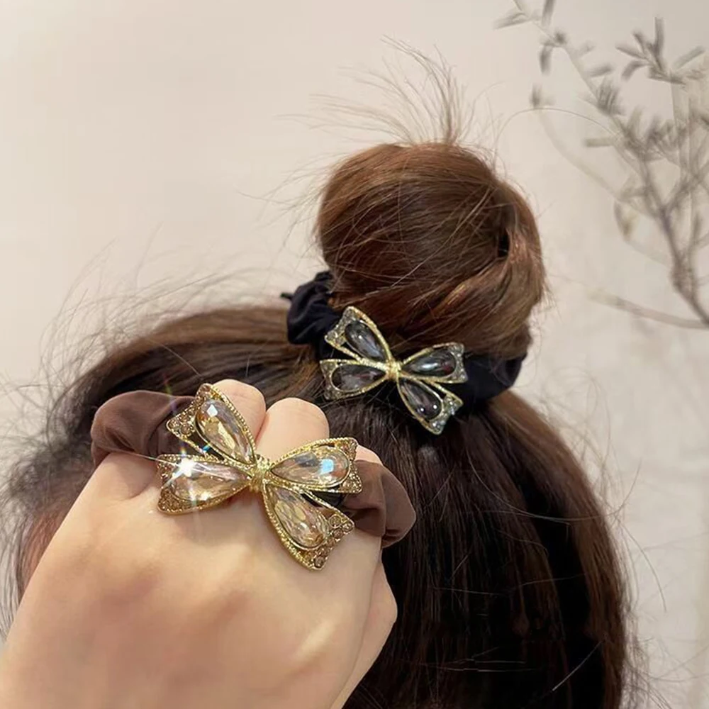 Korean hair accessories sparkling rhinestone bow headband rhinestone rubber band women Simple and versatile hair accessories