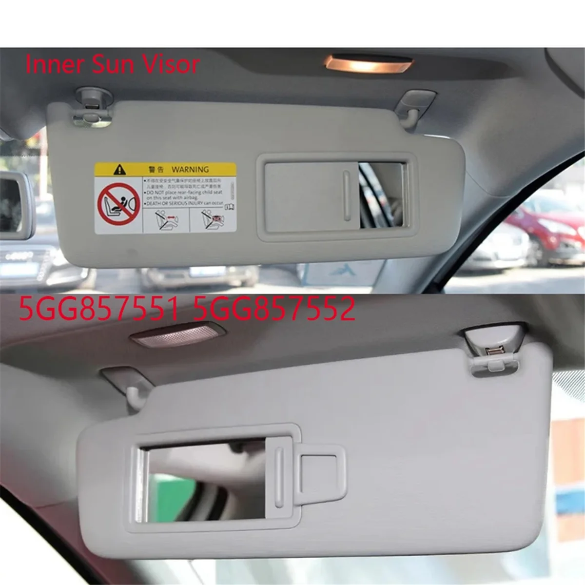 Front Left+Right Inner Sun Visor with Mirror for VW Golf 7 SportsVan Jetta MK7 T-Cross Passat B8 CC T-Roc 5GG857551/2