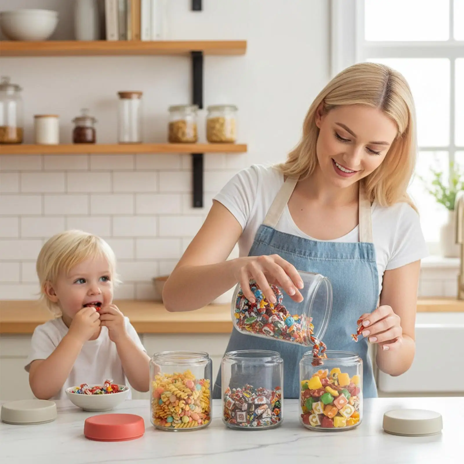 

4Pcs Coffee Beans Oats Container Household Moisture-proof Air Extraction Airtight Container Transparent Glass Food Storage Jars