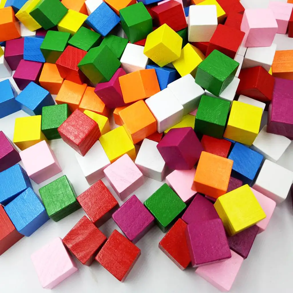 50pcs Multicolor Wooden Blocks Embellishments DIY Craft 15mm