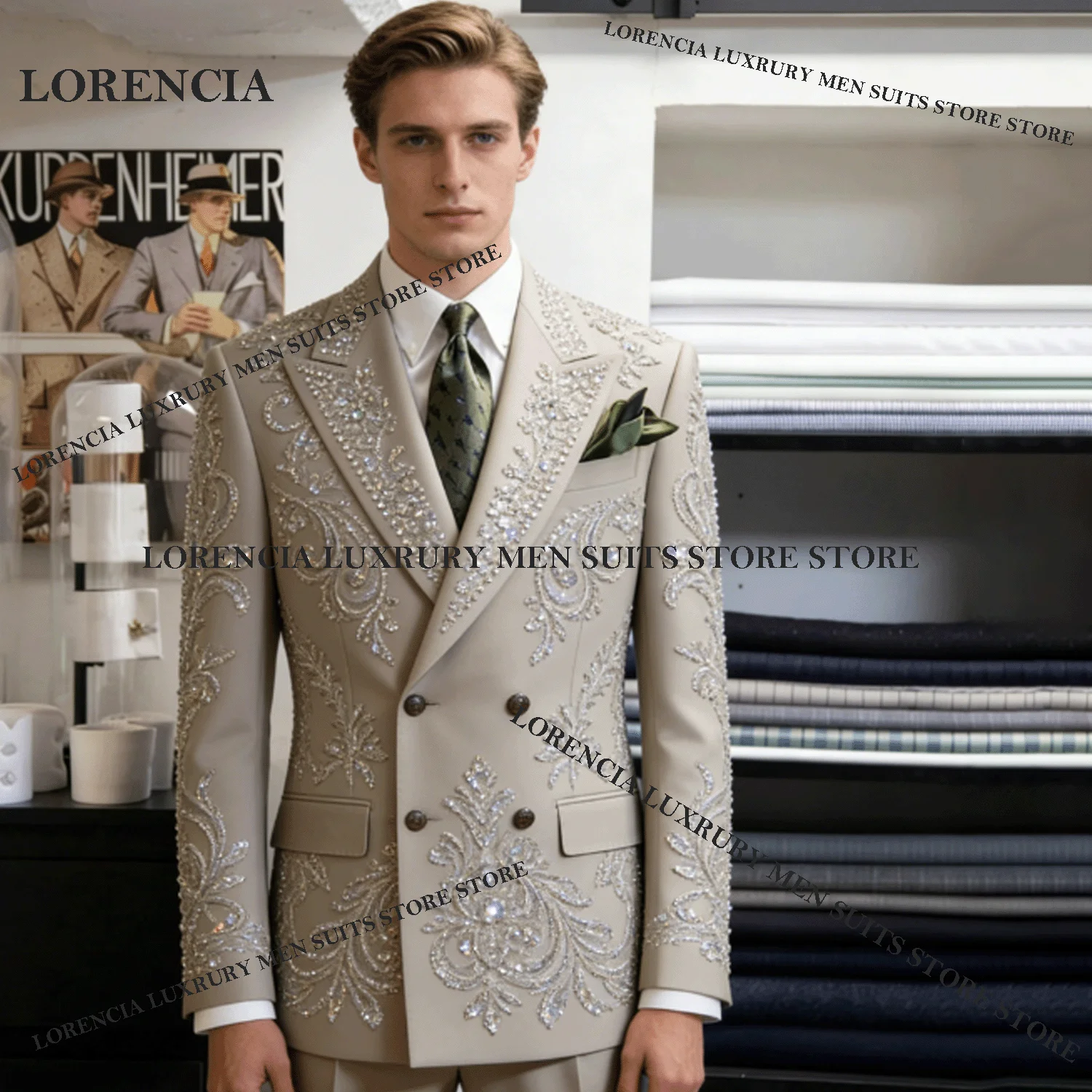 

Customized Luxury Crystal Men Suit Exquisite Diamond Rhinestone Wedding Tuxedos Slim Ropa hombre 2 Pieces Sets Groom Male Blazer