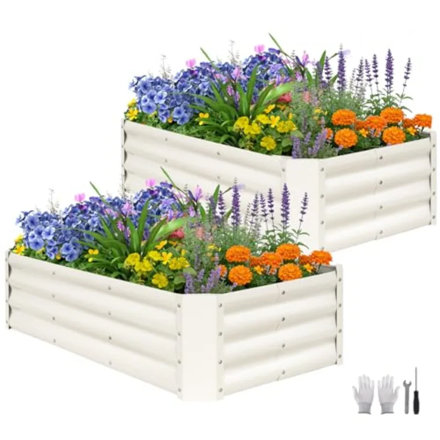 

2 Pcs 4x2x1ft Galvanized Raised Garden Bed Outdoor, Metal Planter Boxes with Easy Assembly, Planter Raised Beds for Gardening,