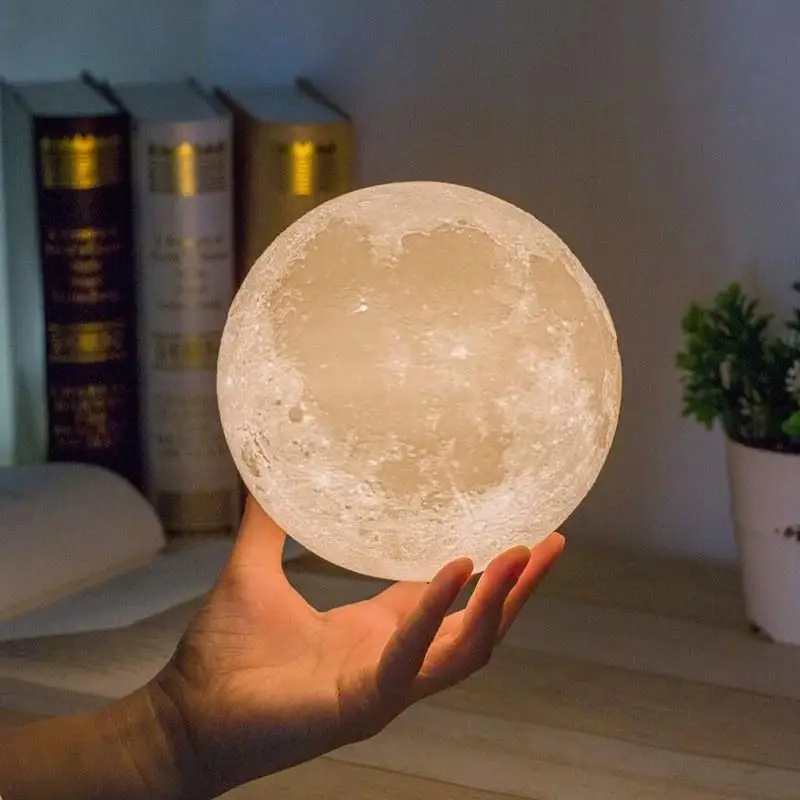 Led Moon Lamp Night Light With Stand 7-colour Cycle Switch Decorative Lights Desk Table Creative Lamps Birthday Warm Battery 3d
