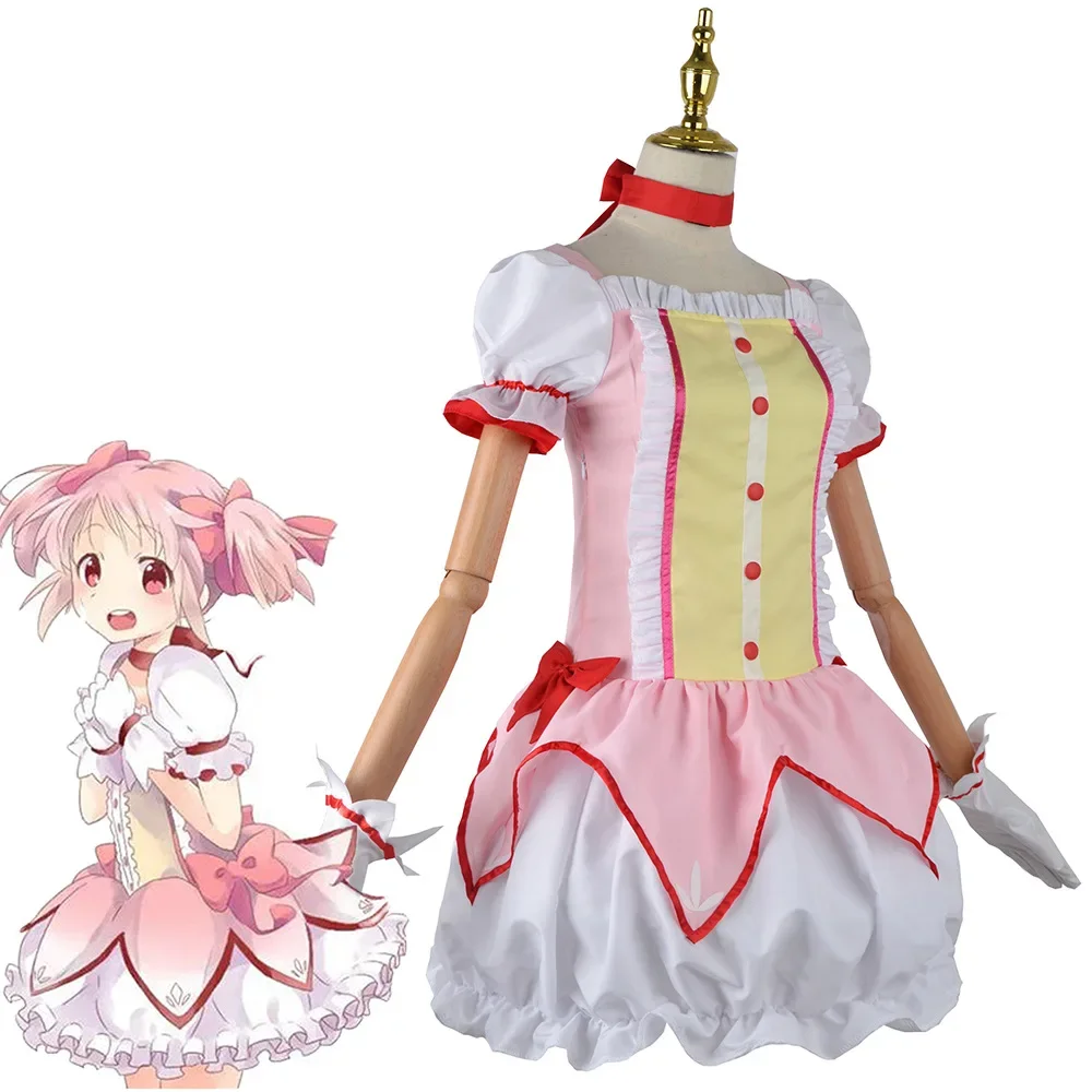 Puella Magi Madoka Magica Kaname Madoka disfraz de Cosplay Rosa Lolita vestido peluca zapatos uniforme traje de fiesta de Halloween para niña