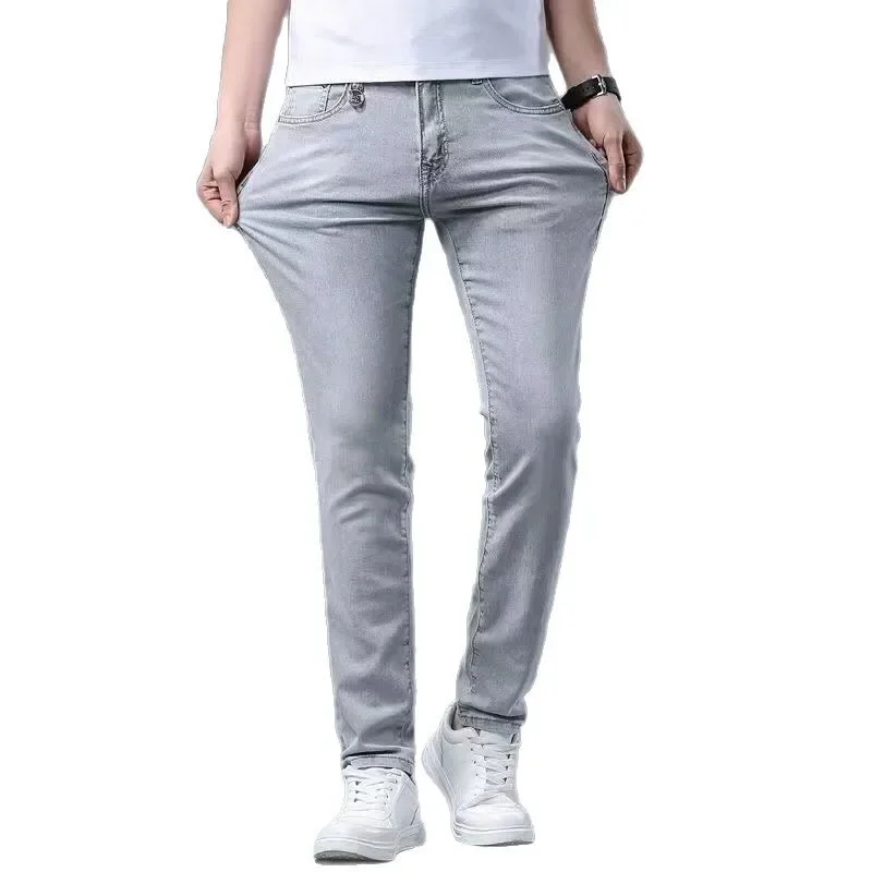 سليم صالح الرجال الجينز مطاطا عادية الربيع الصيف رقيقة نمط رمادي الذكور السراويل موضة الاتجاه اسم العلامة التجارية الملابس الجينز المرن