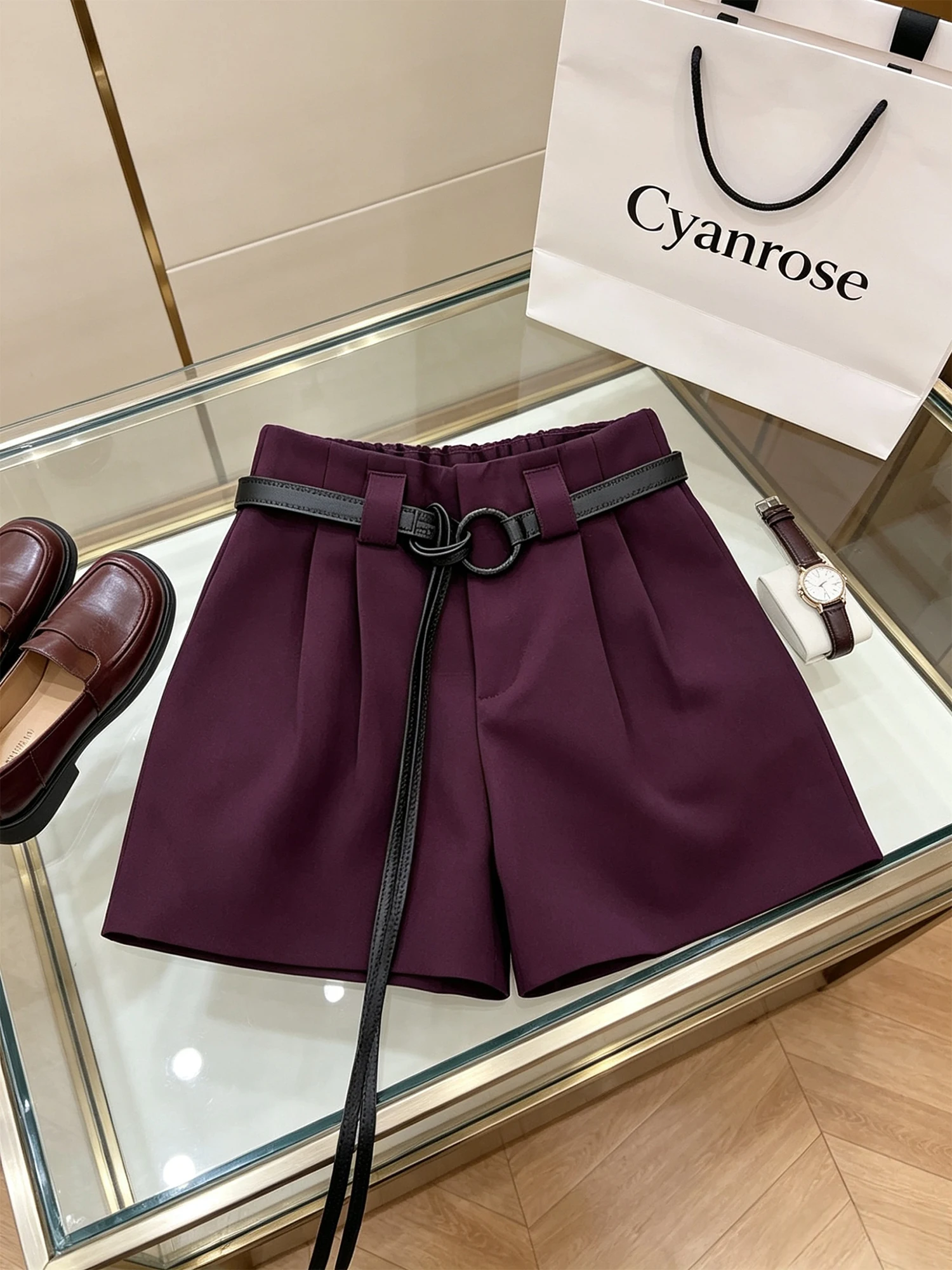 Women's Purple Y2K Gyaru Suit Shorts High Waist A-line Short Pants Vintage Fashion Casual Wide Leg Micro Shorts for Women Summer
