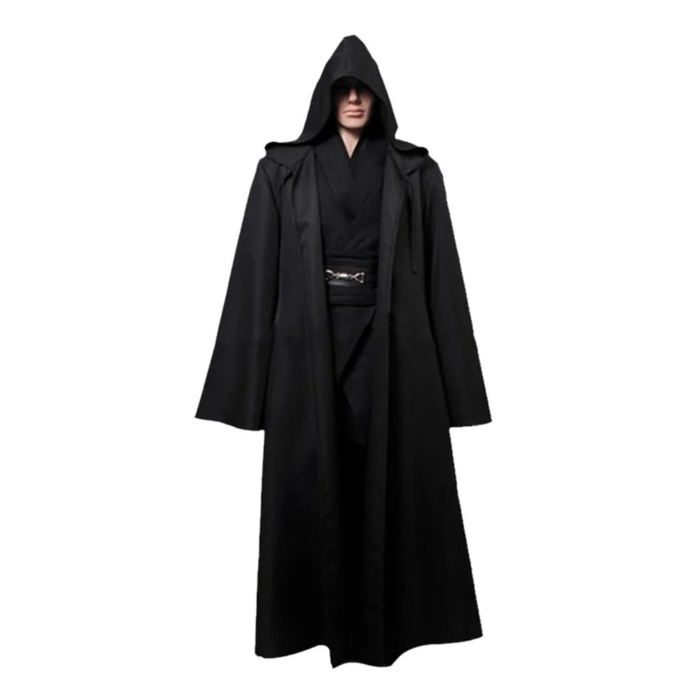 Men & Kids Tunic Hooded Black Robe Halloween Cloak Cosplay Costume Robe Wizard Cape Tunic Hooded Uniform